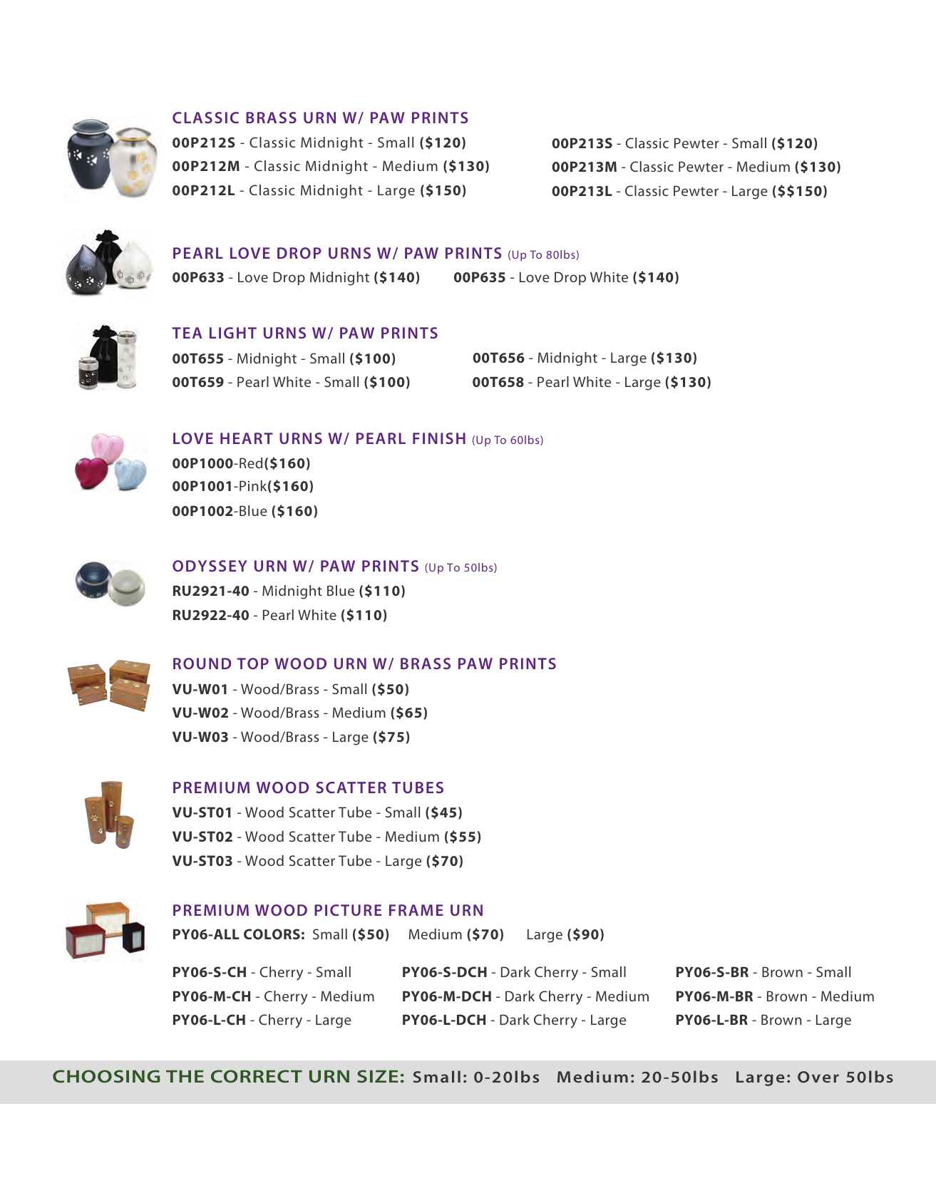 Premium urn pricing PDF preview